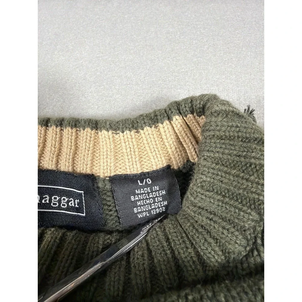 Grunge core Haggar Men Olive Green Cable Knit Cotton Crewneck Sweater Size Large